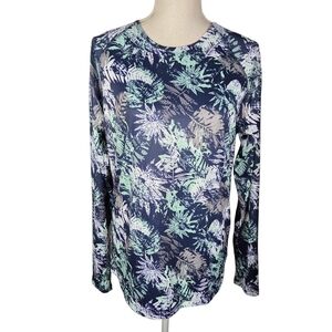 🔥4/$20 Reel Life UV Long Sleeve Shirt NEW Womens Large -Blue/Green/White Floral